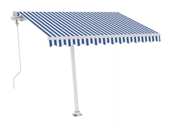 Auvent automatique capteur de vent/LED 300x250 cm Bleu et blanc