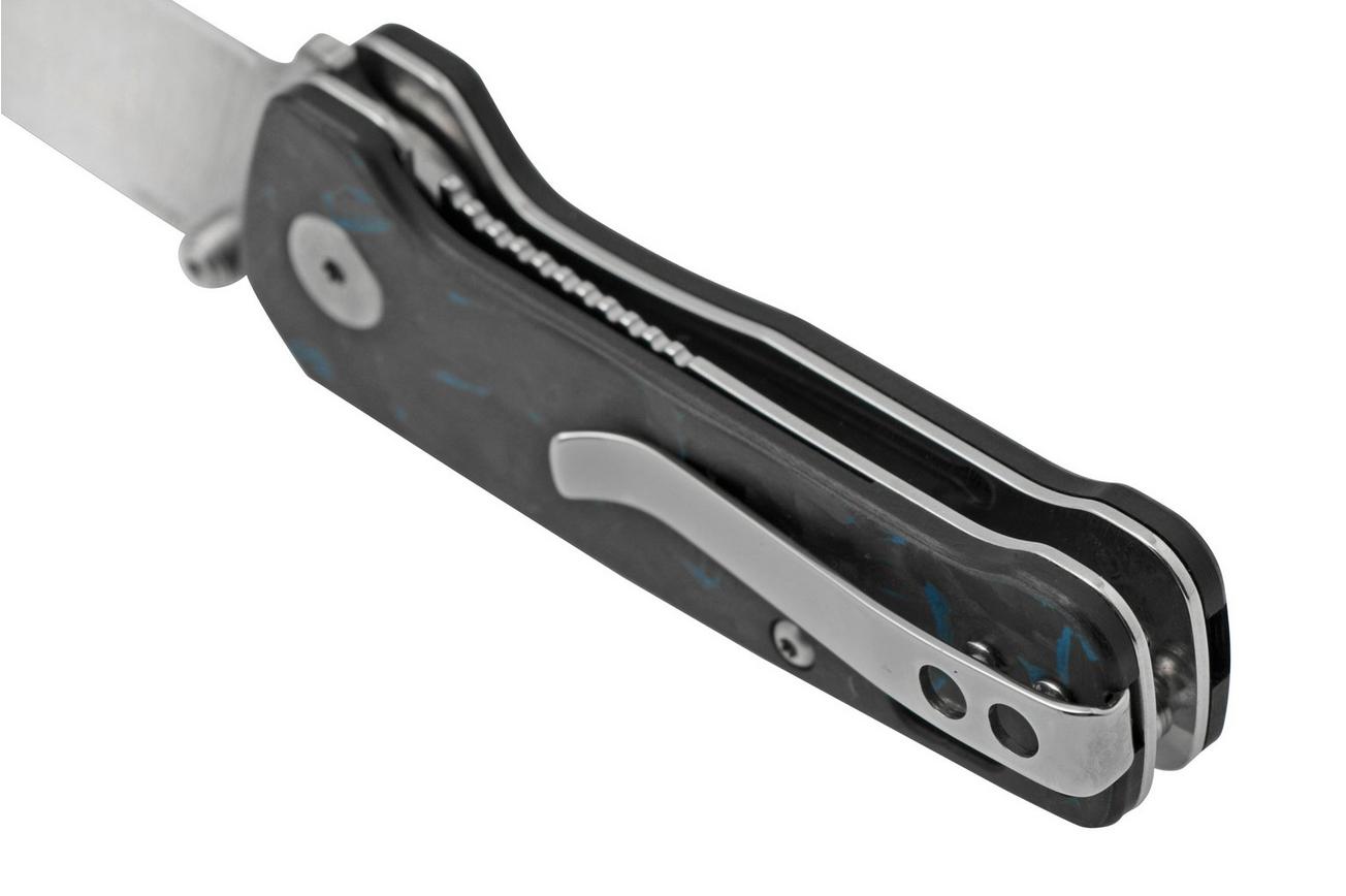 QSP Knife Penguin Mini QS130XS-D1, Satin 14C28N, Blue Shredded Carbonfiber zakmes