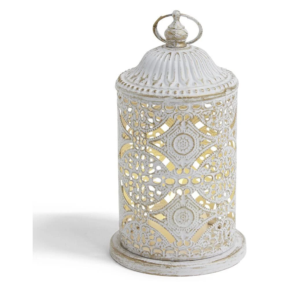 Lanterne bougie LED style oriental H15cm blanc