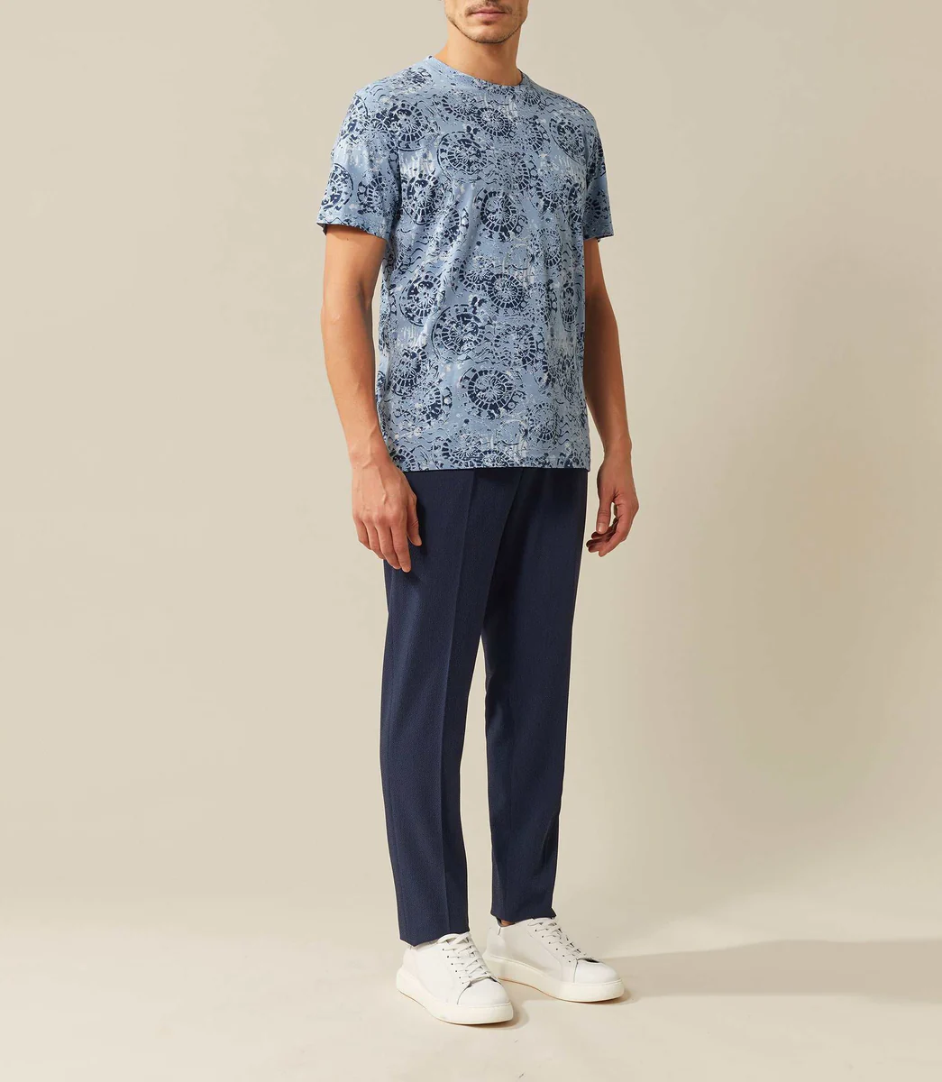T-shirt col rond imprimé bleu ciel 