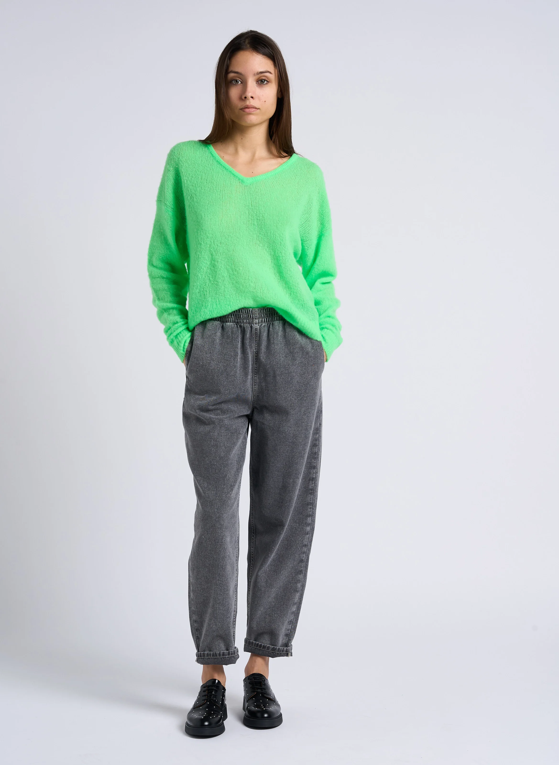 JAZY - Jean droit taille haute en coton | Gris