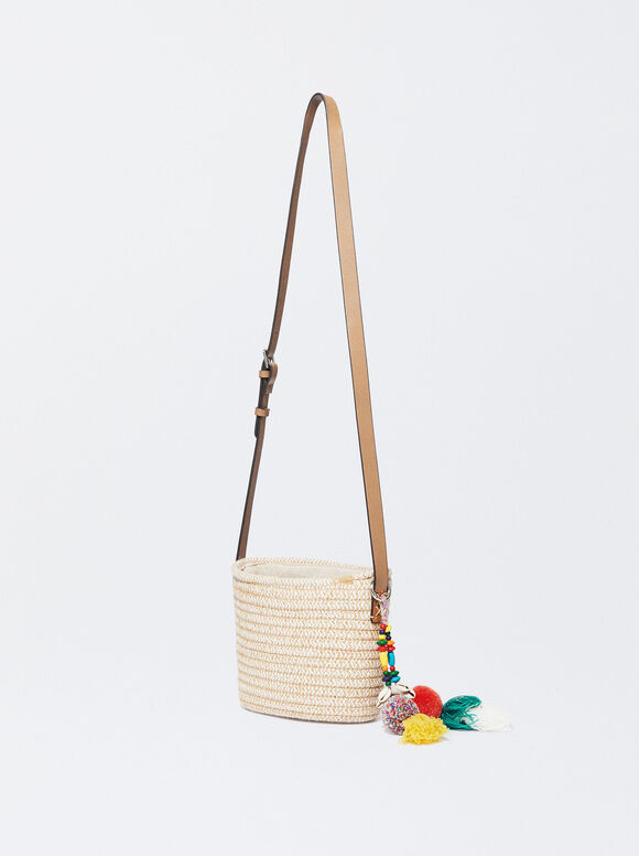 Bolsa transversal com pompons - Bege