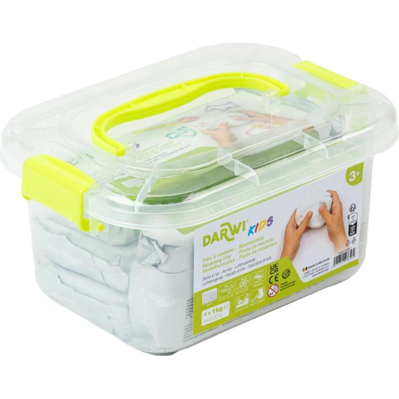DARWI Pack Scolaire de 4 pains de pâte à modeler auto-durcissante 1kg KIDS - Blanc