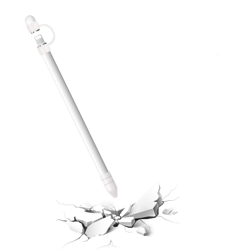(3-tlg. Set) Apple Pencil 1. & 2. Gen. / Pro Ersatz Silikon Kappe / Schreibfeder Schutz / Lade Adapter Halterung - Weiss