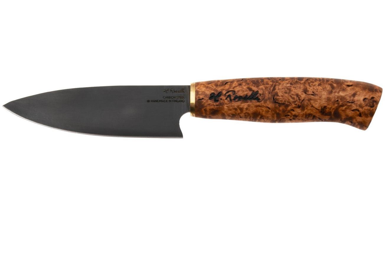 Roselli Allround Knife R750D Carbon Steel, Stained Curly Birch, universeelmes, 12 cm