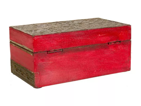 Coffret à bijoux en bois et métal rouge 20x11x9h