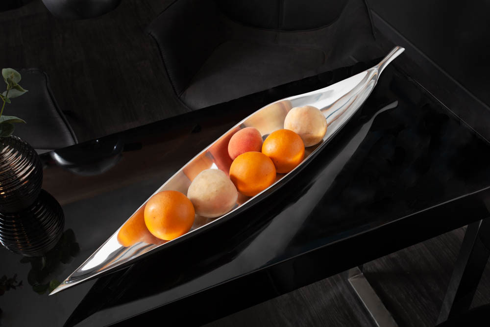 Handgearbeitete Deko Schale SILVER LEAF 80cm silber Aluminium