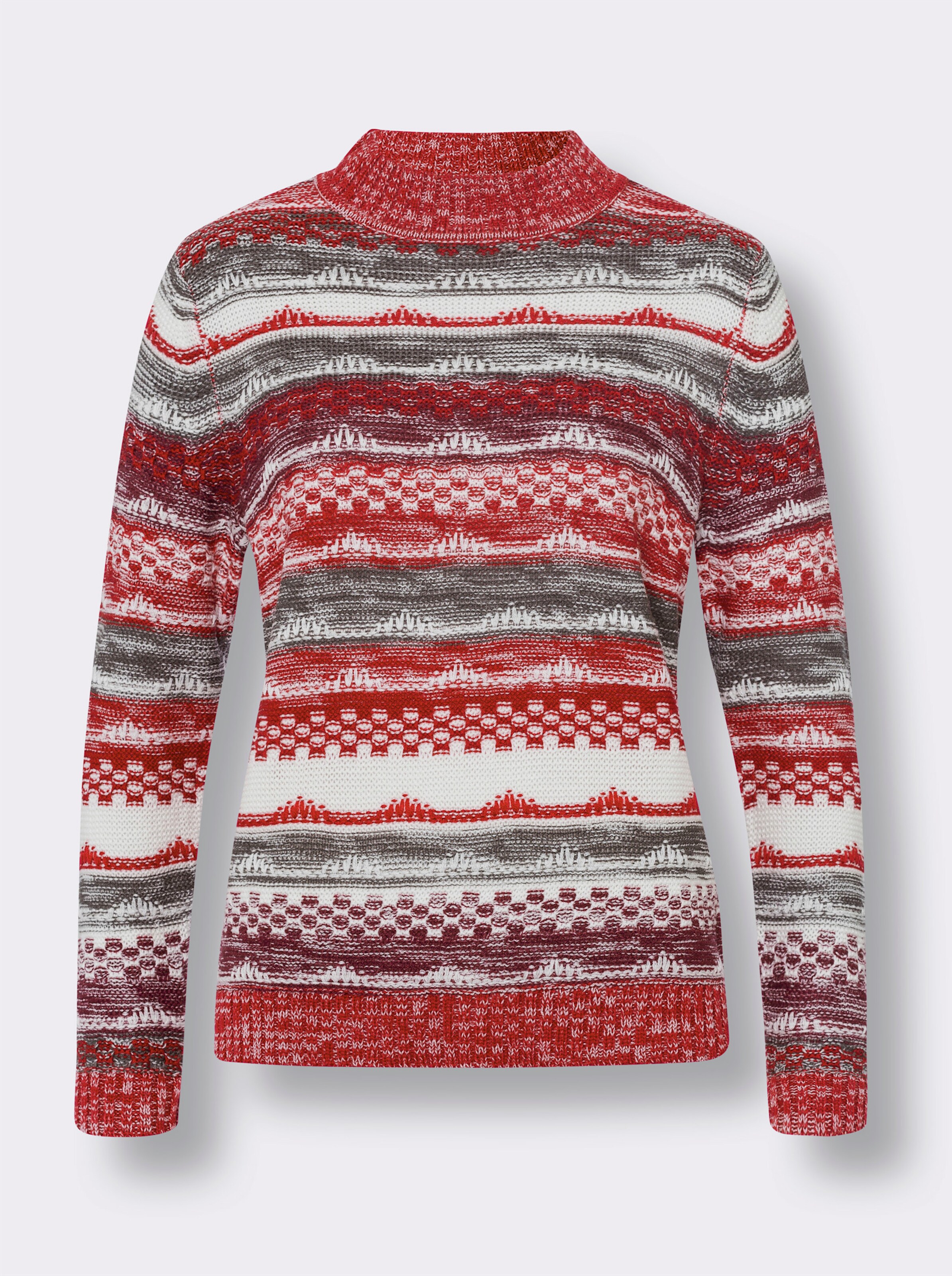 Stehkragenpullover im Strickmuster-Mix