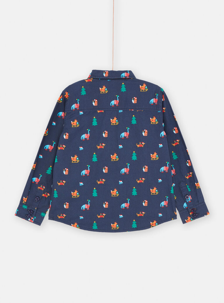 Chemise bleu nuit imprimé Noël pour garçon