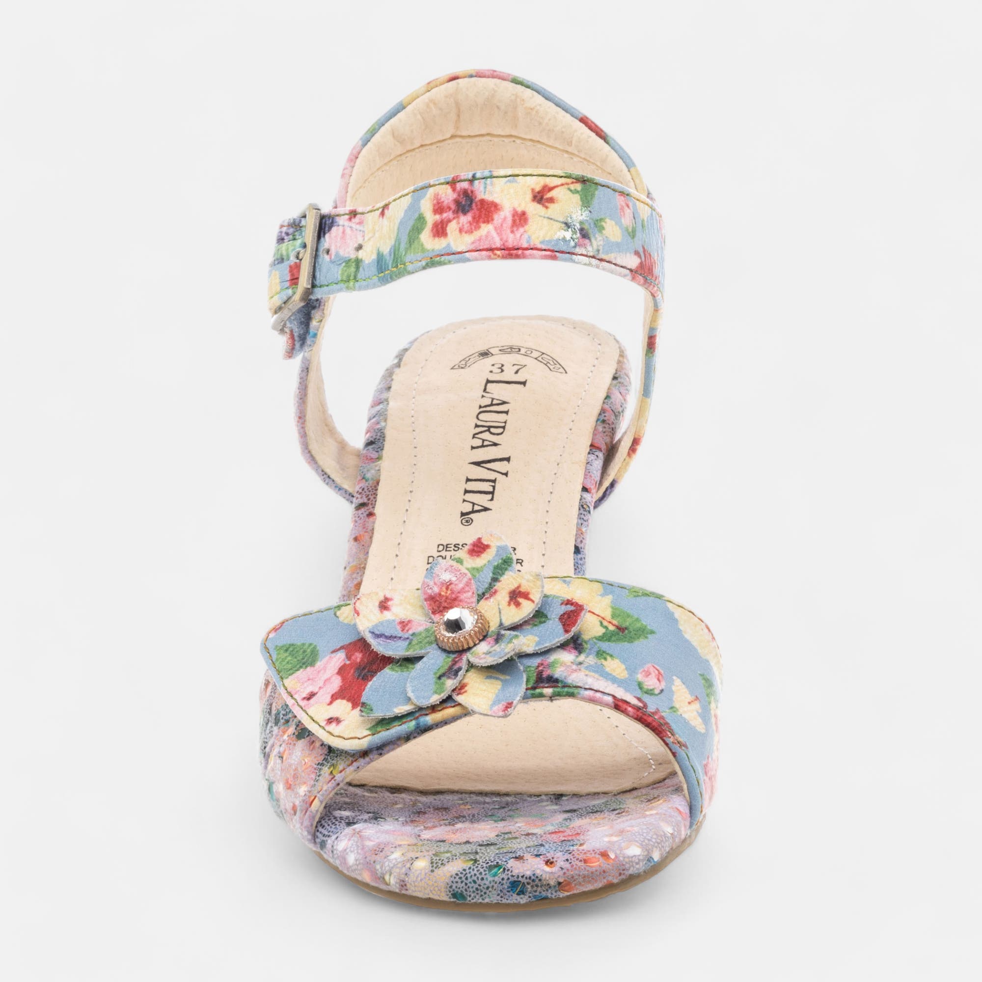 Nu-pieds à talon Femme en cuir bleu