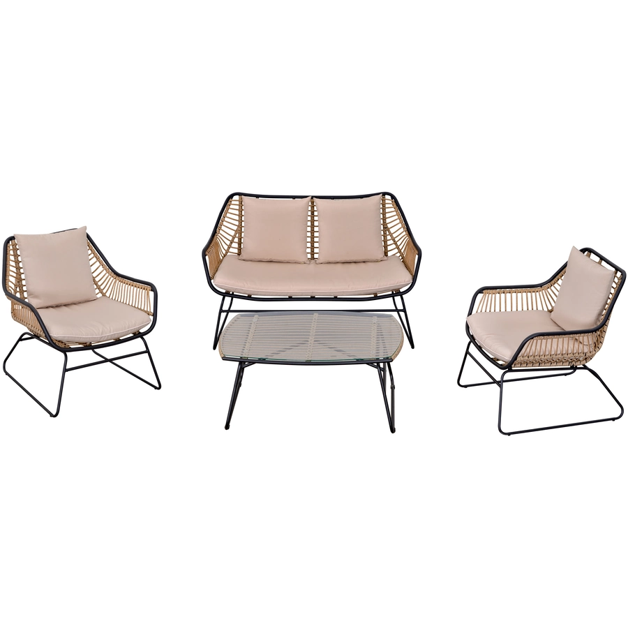Outsunny Polyrattan Sitzgruppe mit Beistelltisch und Sitzpolstern, 4-teilig Khaki, Beige