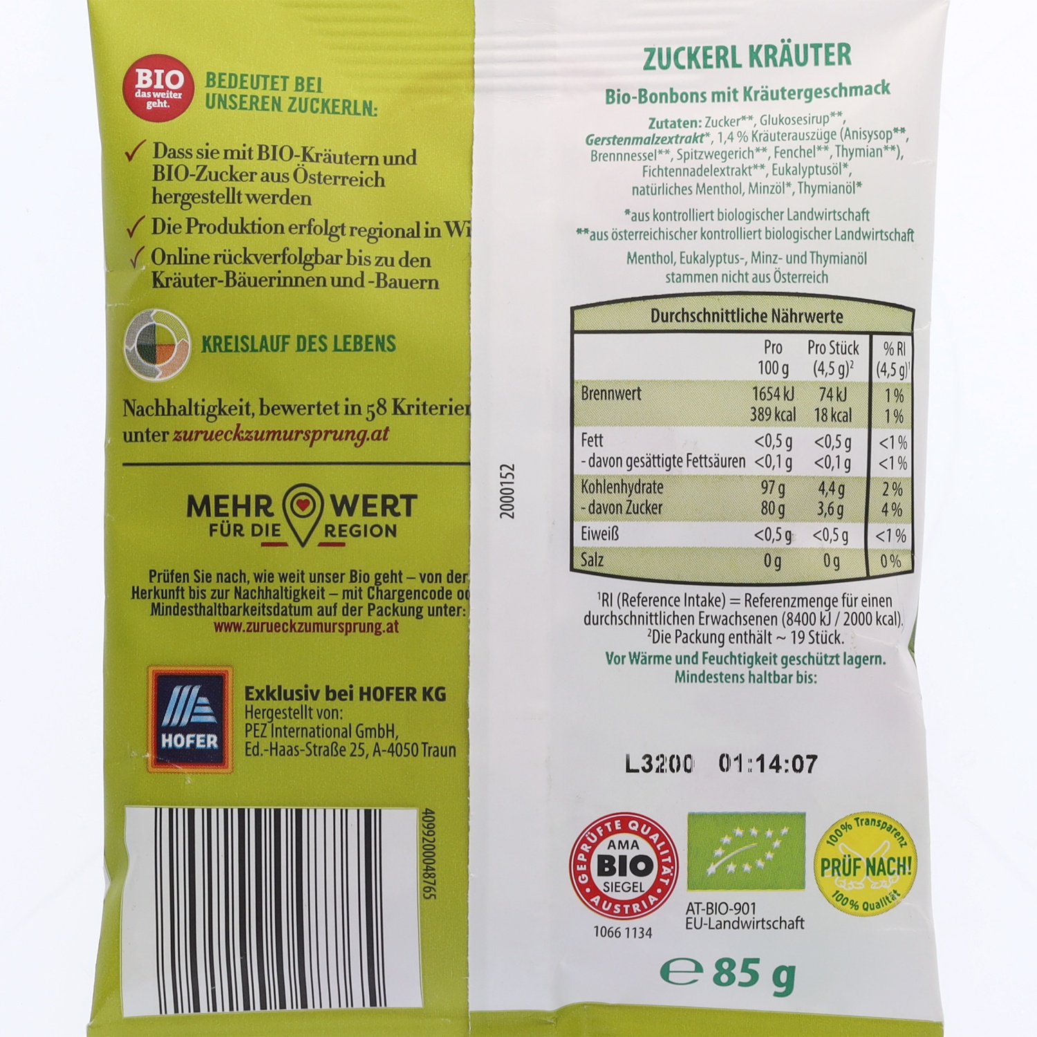 ZURÜCK ZUM URSPRUNG Kräuterbonbons, Bergkräuter 85 g