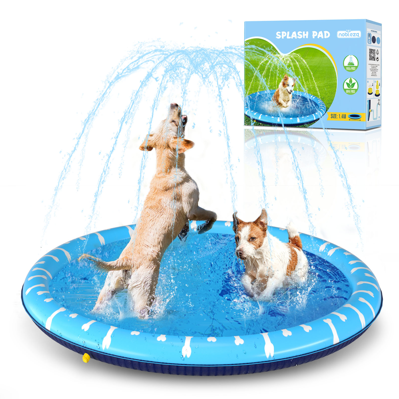 Piscina grande para cães Nobleza, piscina dobrável para cães de 100 cm/39 pol., tapete de respingos para cães, espessa de 0,55 mm, tapete antiderrapante para brincar na água, brinquedo de verão para jardim ao ar livre (1)