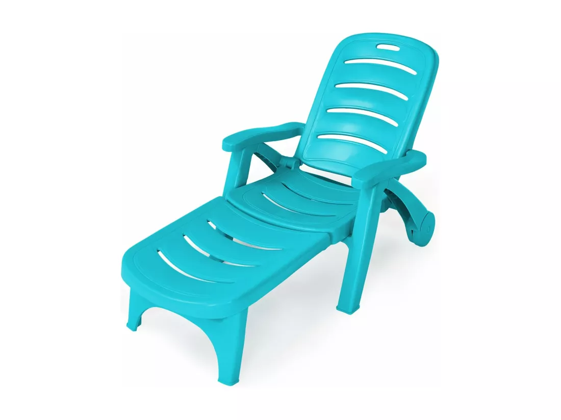 Bain de Soleil, Chaise Longue Jardin Exterieur Pliable Dossier Inclinable à 5 Positions avec Roues, Transat Jardin pour Terrasse, Jardin, Piscine, Charge 150 kg (Turquoise)