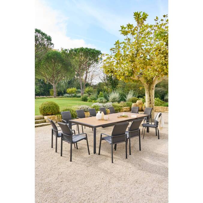 Table de jardin extensible ÉVASION Effet bois Honey & Graphite