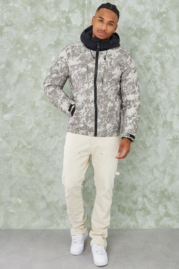 Parka beige camouflage à capuche
