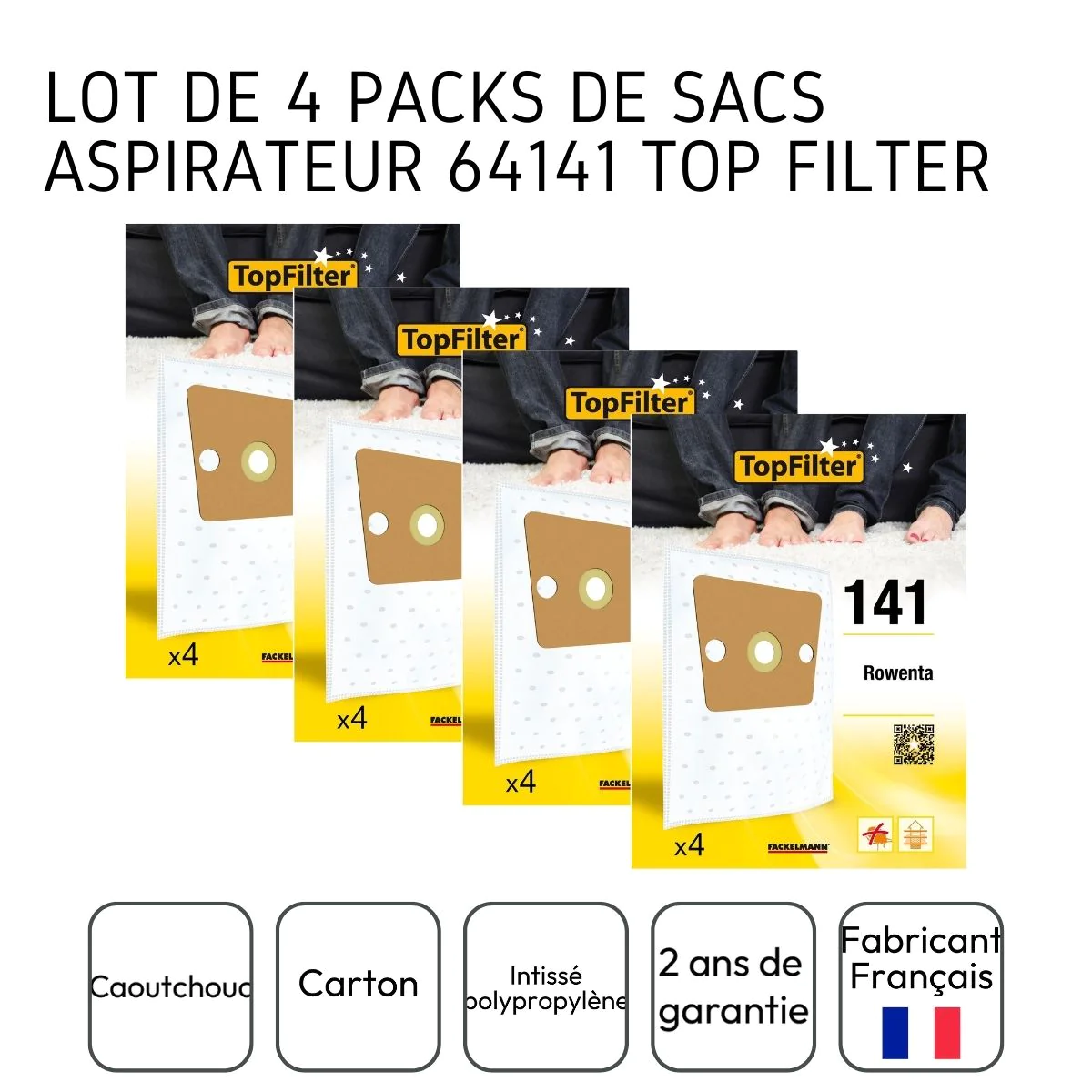 Lot de 4 packs de 4 sacs aspirateur 64141 Rowenta Premium TopFilter