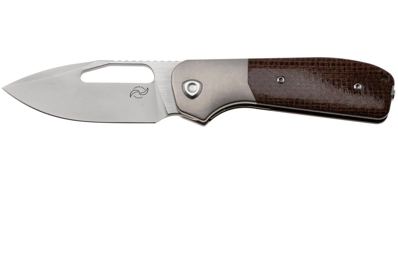 Liong Mah Field Duty 3.5 Bead Blasted M390, Burlap Micarta Titanium, zakmes