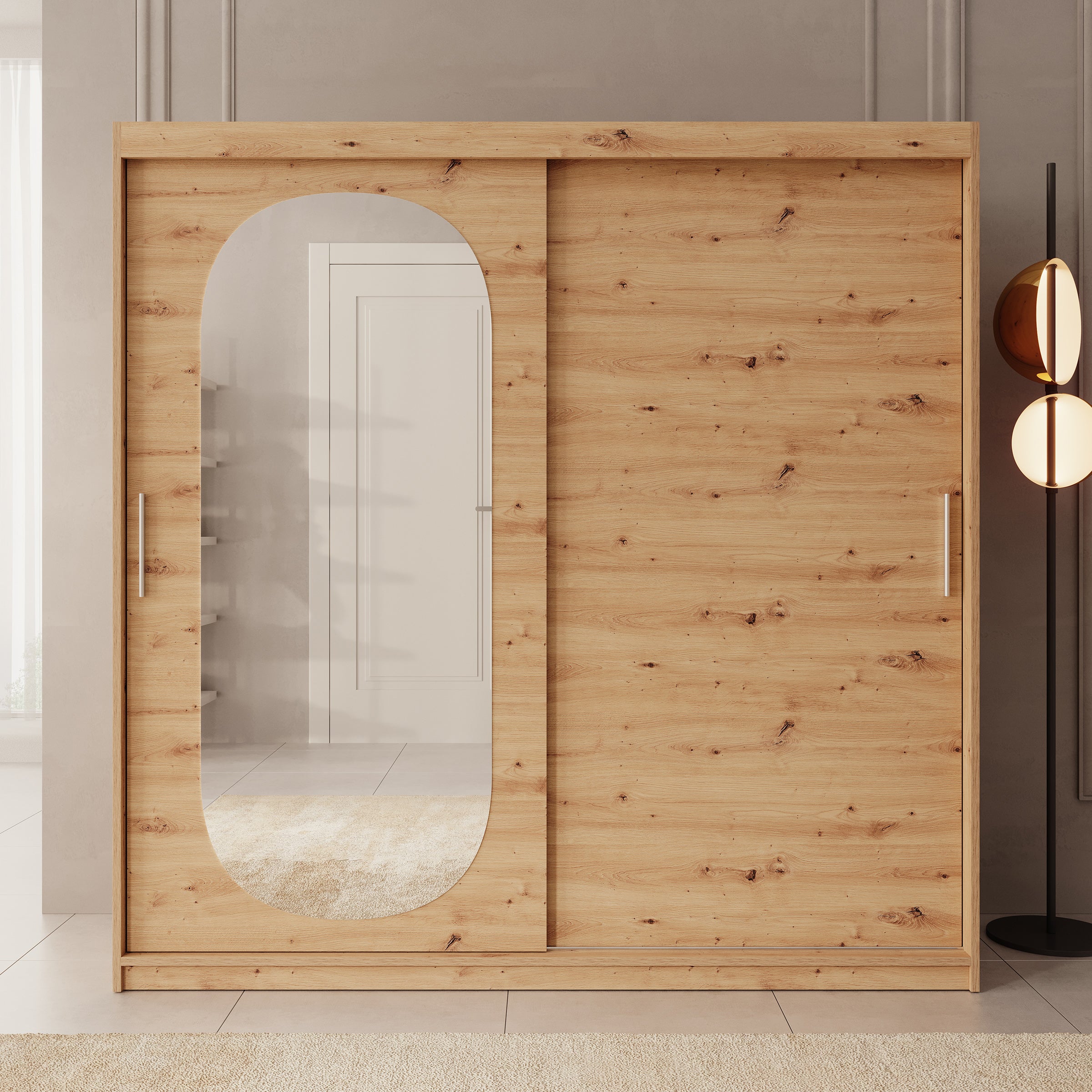 Bodhi - Kledingkast met schuifdeuren - Eiken - 200x62x200 cm