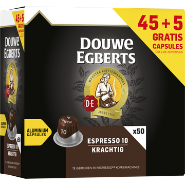 Douwe Egberts Espresso 10 Krachtig Gemalen Koffie 45 + 5 Gratis Capsules 260 g