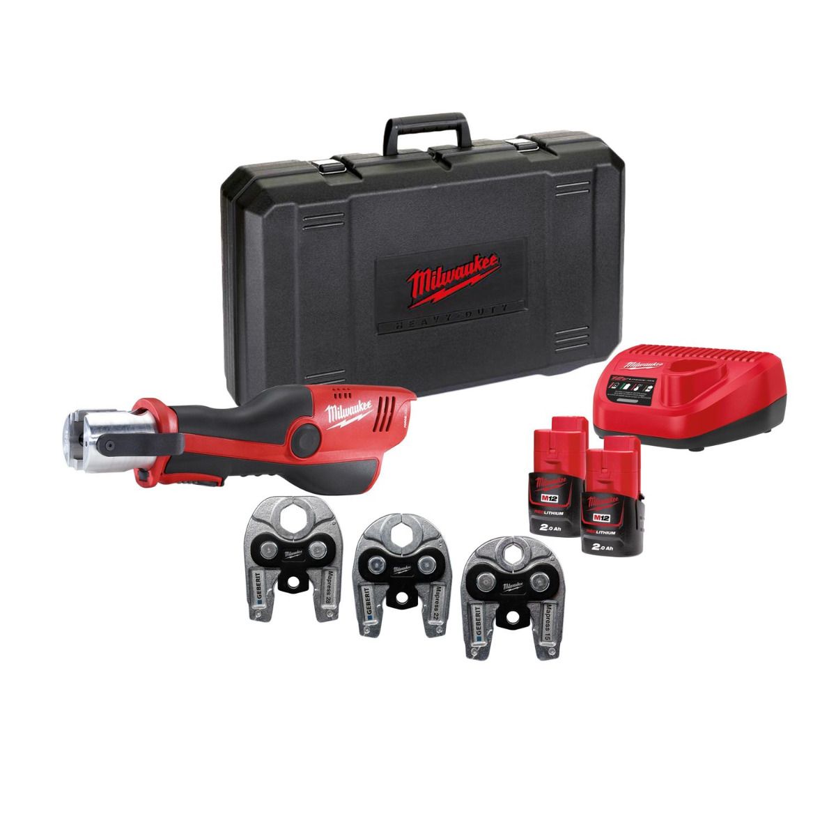Milwaukee M12 HPT-202C Geberit Mapress Set Accu hydraulische perstool 12V 2.0Ah in koffer - 4933480902