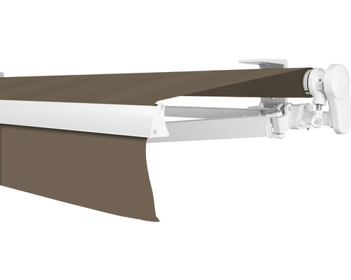 SOLUNA knikarmscherm Proof 2,5x2 Stoffen design 7559 Frame RAL 9010 Zuiver wit Aandrijving rechts incl. slinger