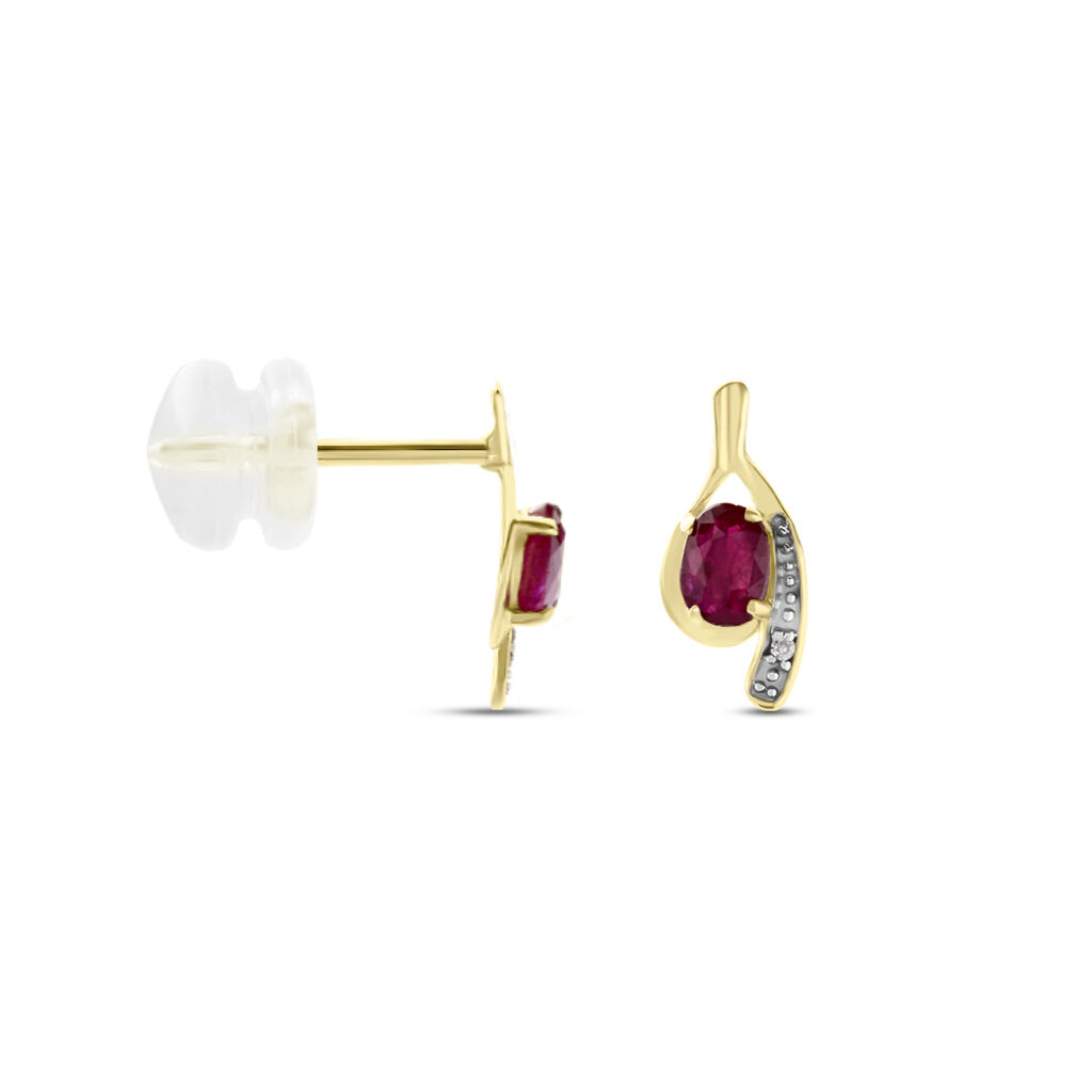 Bijoux D'oreilles Emotion Or Jaune Rubis Diamant