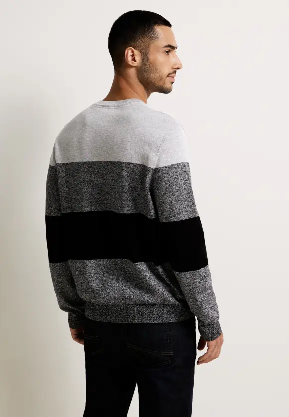 Gestreifter Strickpullover - Black
