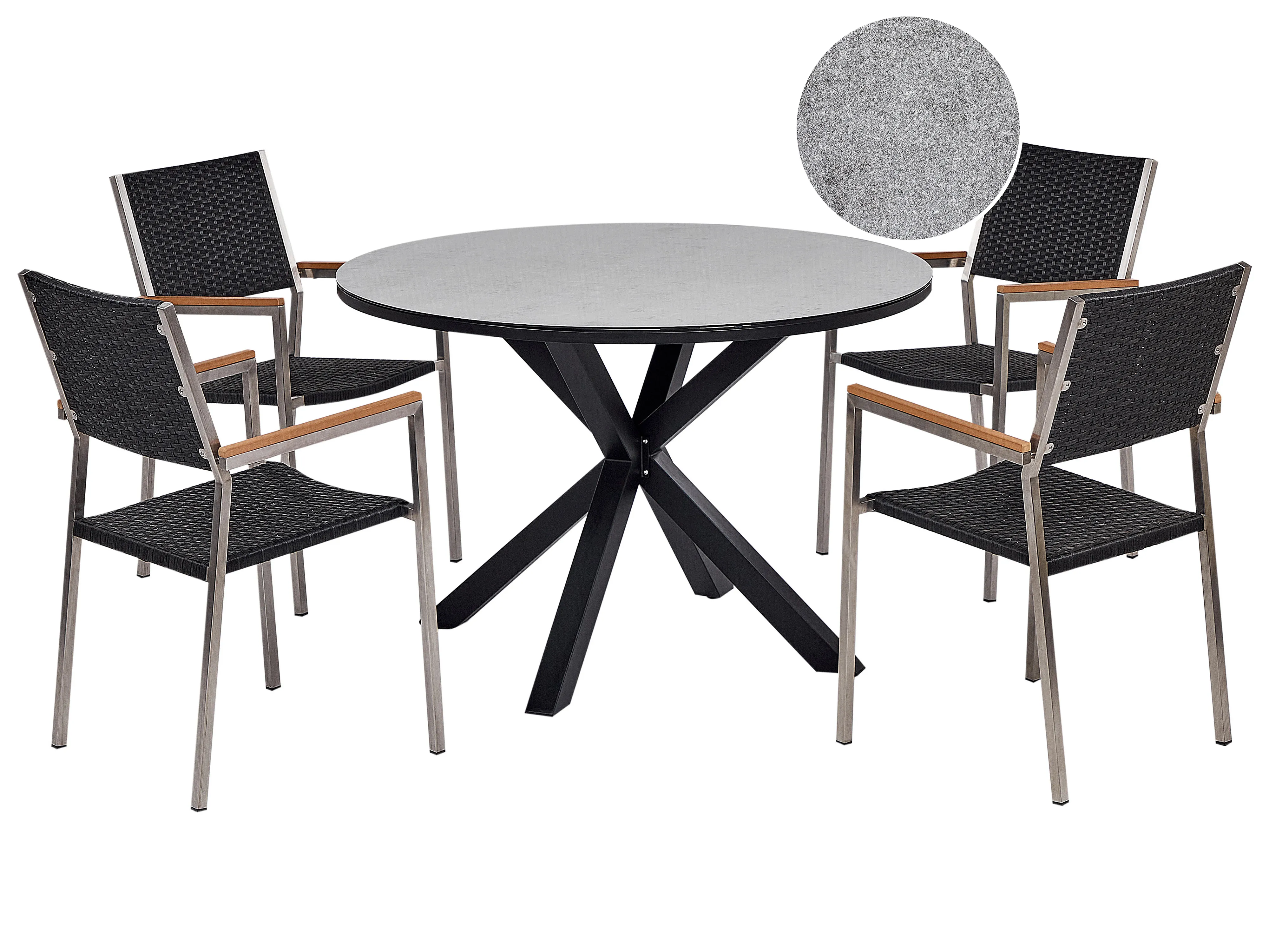 Tuinset 4-zits MALETTO/GROSSETO PE rotan Marmereffect Grijs/zwart
