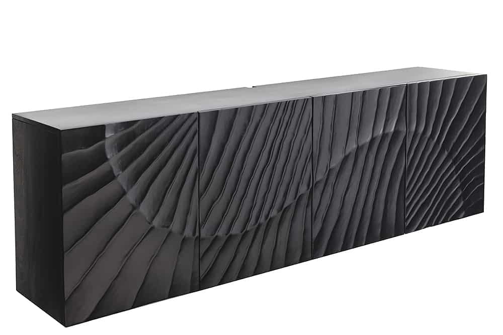 Massives Sideboard SCORPION 180cm schwarz hängend Mangoholz 3D-Design