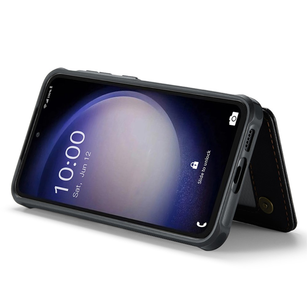 Samsung Galaxy S23 FE Leder Hülle mit Kartenfächern im Litchi Look   Kickstand (RFID Schutz) - Schwarz