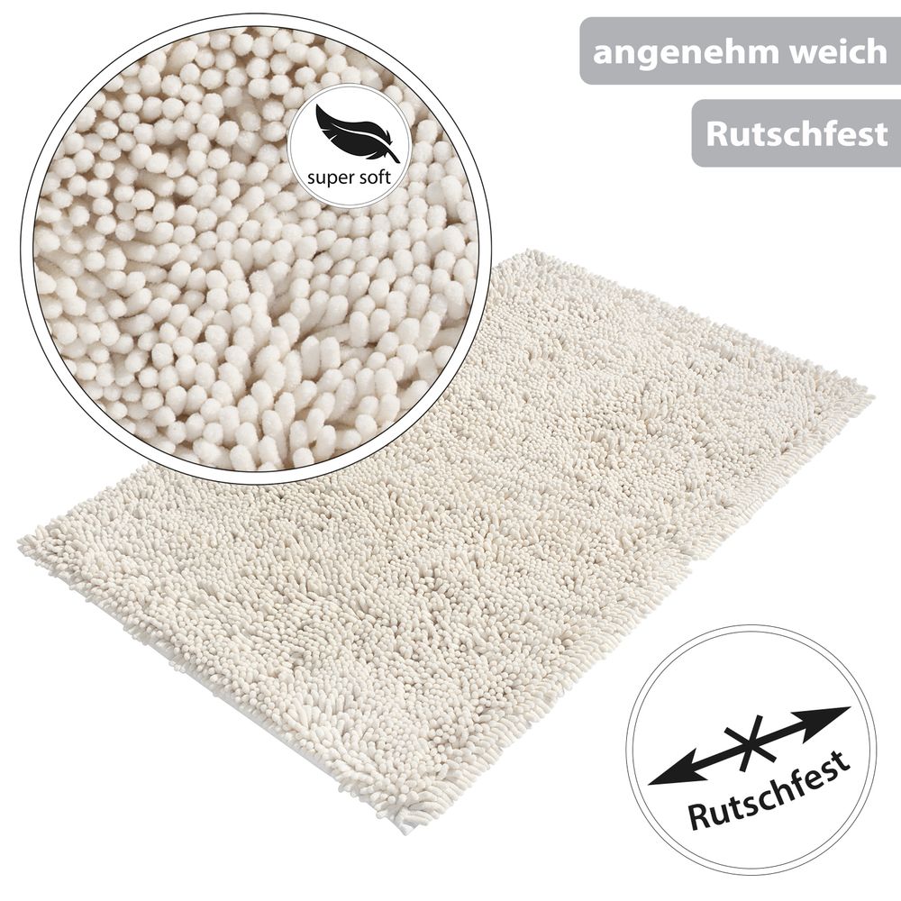 PANA® Kuscheliger Chenille Badvorleger • Badematte • Badteppich • Duschvorleger • 60x100 cm • Rutschfester Badeteppich • Ökotex zertifiziert