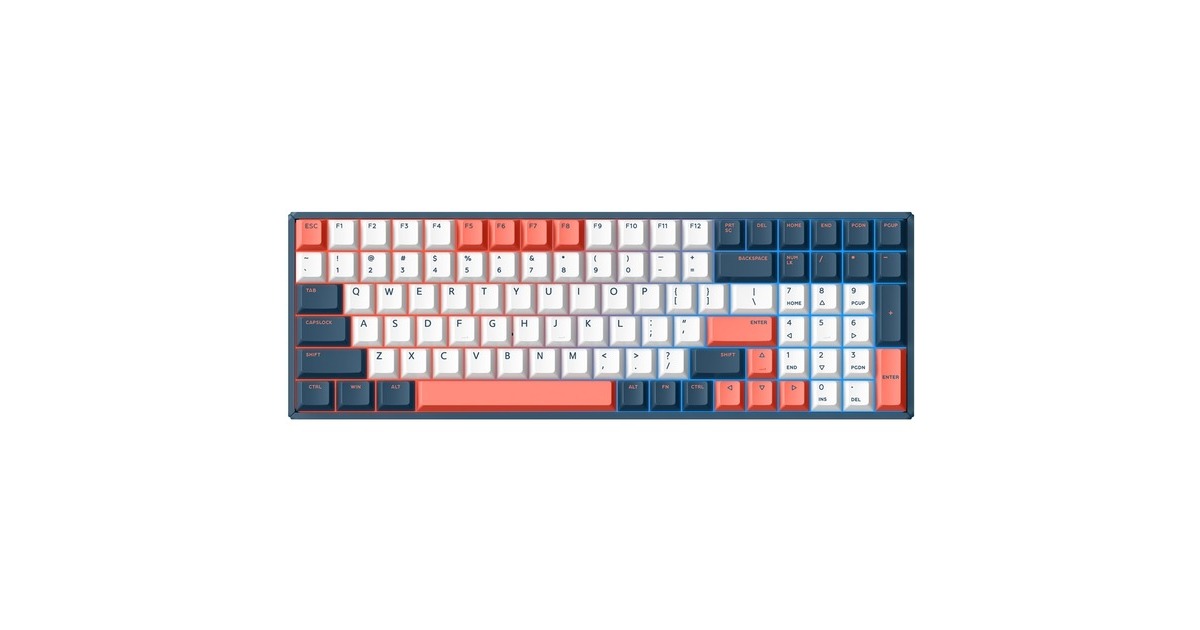 IqunixF97 Coral Sea Wireless Mechanical Keyboard, gaming toetsenbord  (Donkerblauw/koraal, US lay-out, IQUNIX Moonstone, RGB leds, 96%, Hot-swappable, PBT, 2.4GHz | Bluetooth 5.1 | USB-C)