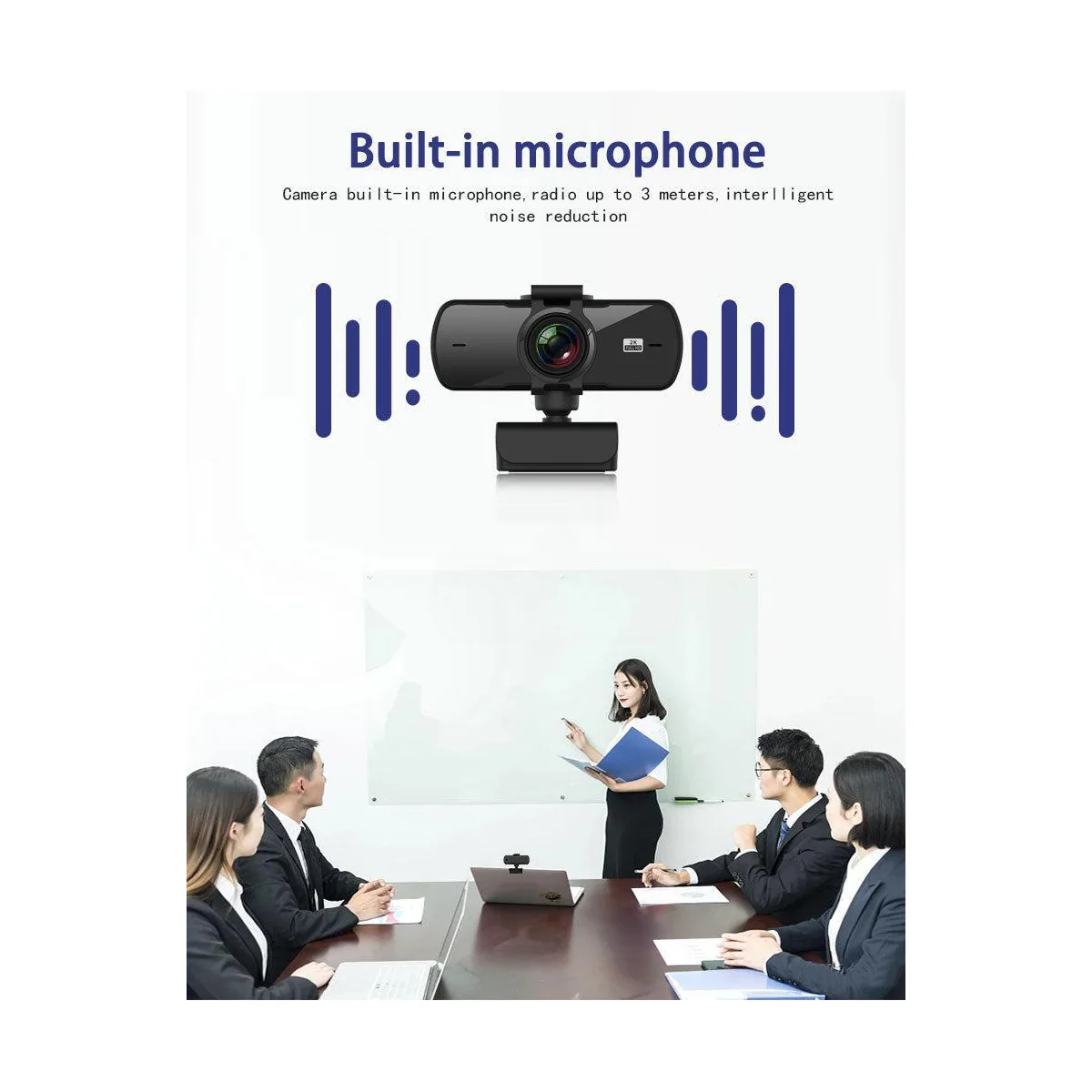 USB Webcam Full HD2K 30FPS med mikrofon Rotatable 360grades 3.7MP