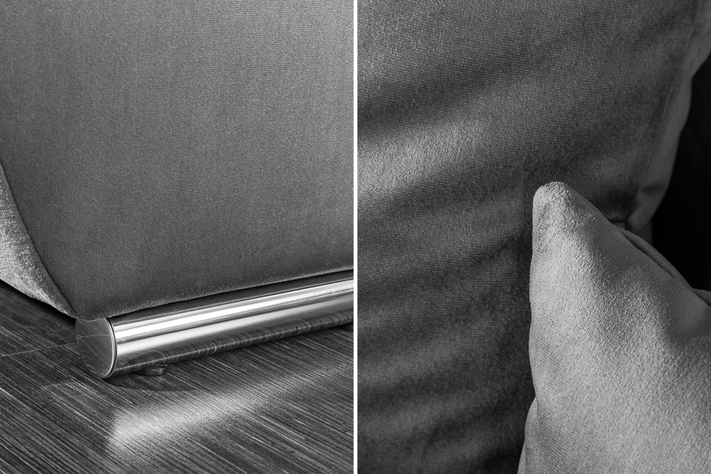 Extravaganter Hocker ELEGANCIA 110cm silbergrau Samt mit Ziersteppung