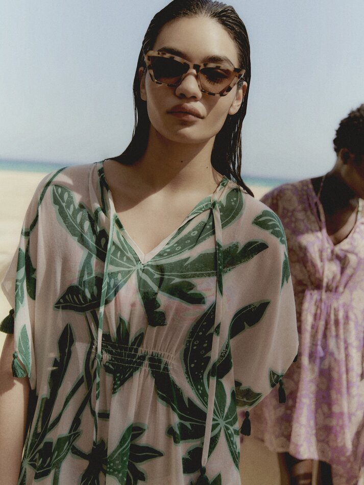 Caftan com franjas - Verde claro