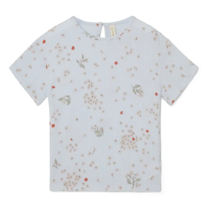 garbo&friends T-Shirt Fleuri Mousseline de Coton | Bleu ciel