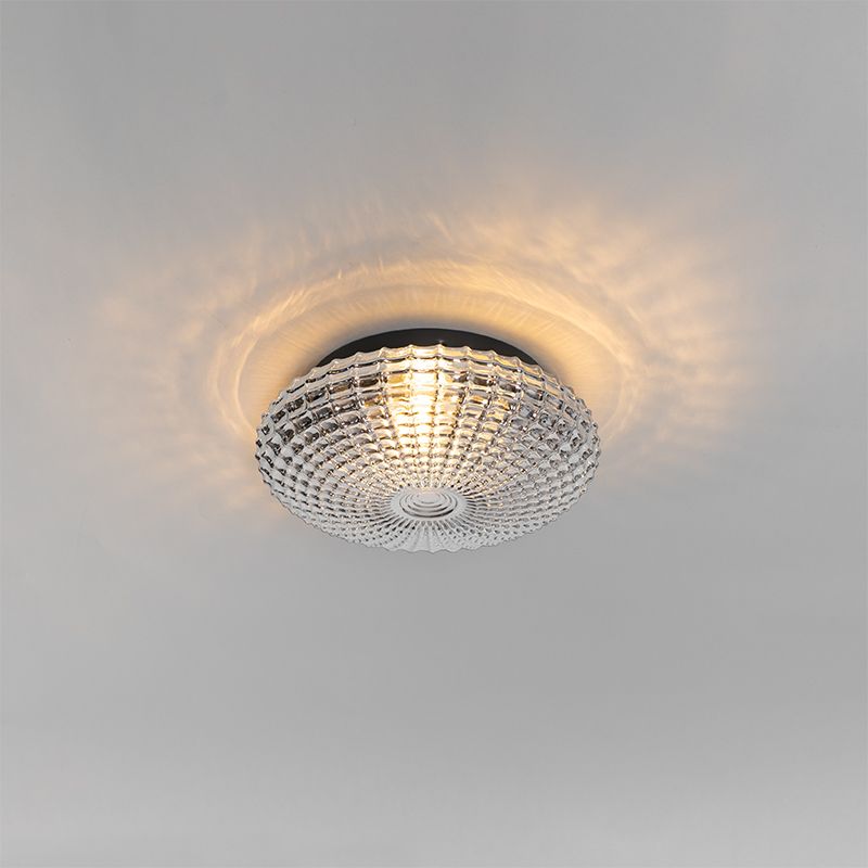 Klassieke plafondlamp zwart met smoke glas 23 cm IP44 - Nohmi