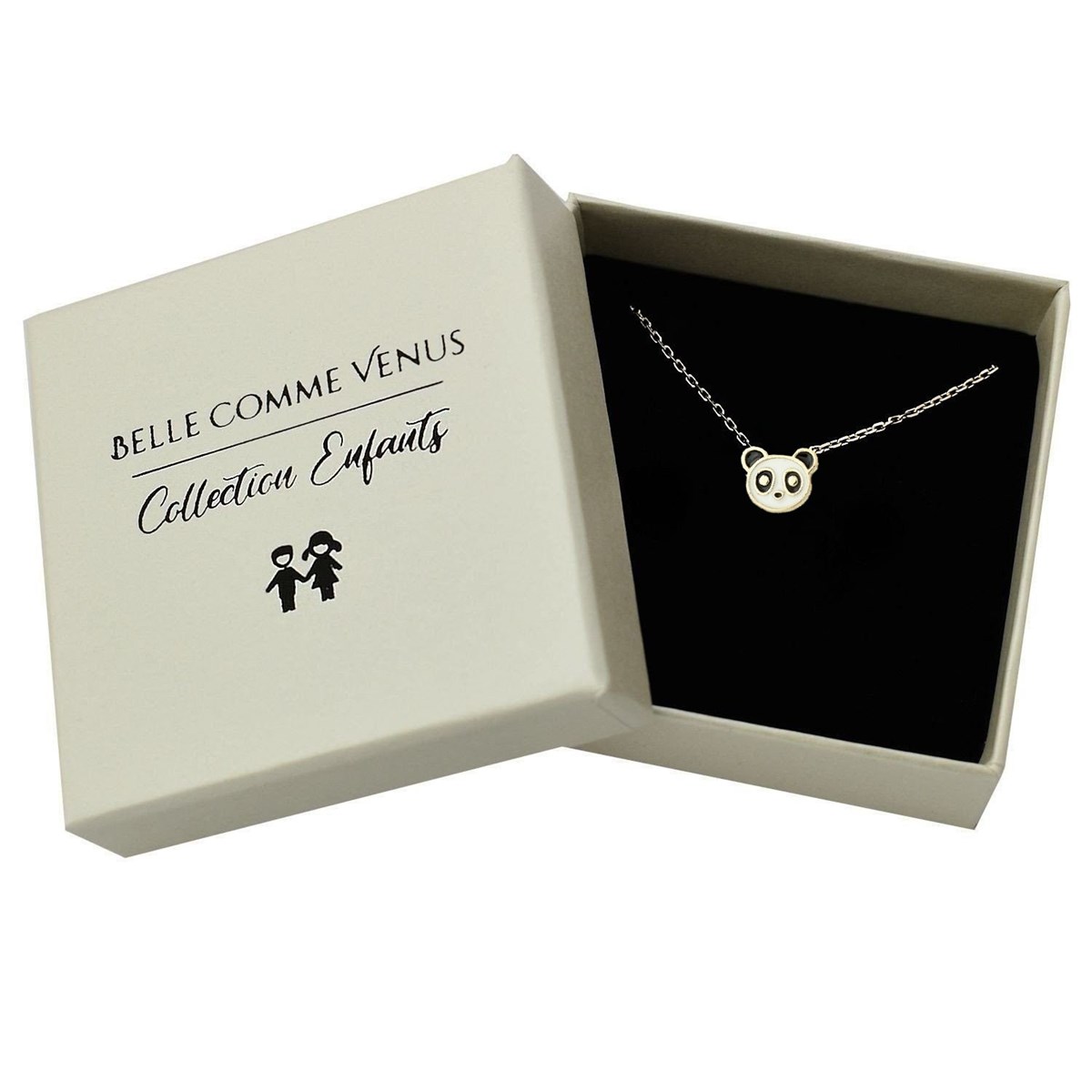 Collier panda émail coloré blanc et noir Plaqué OR 750 3 microns
