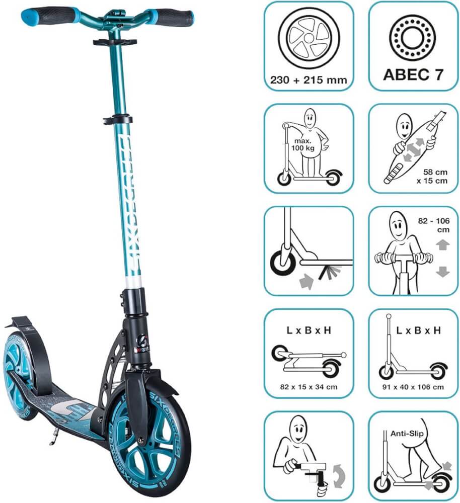 SIX DEGREES Aluminium Scooter 230/215 mm türkis