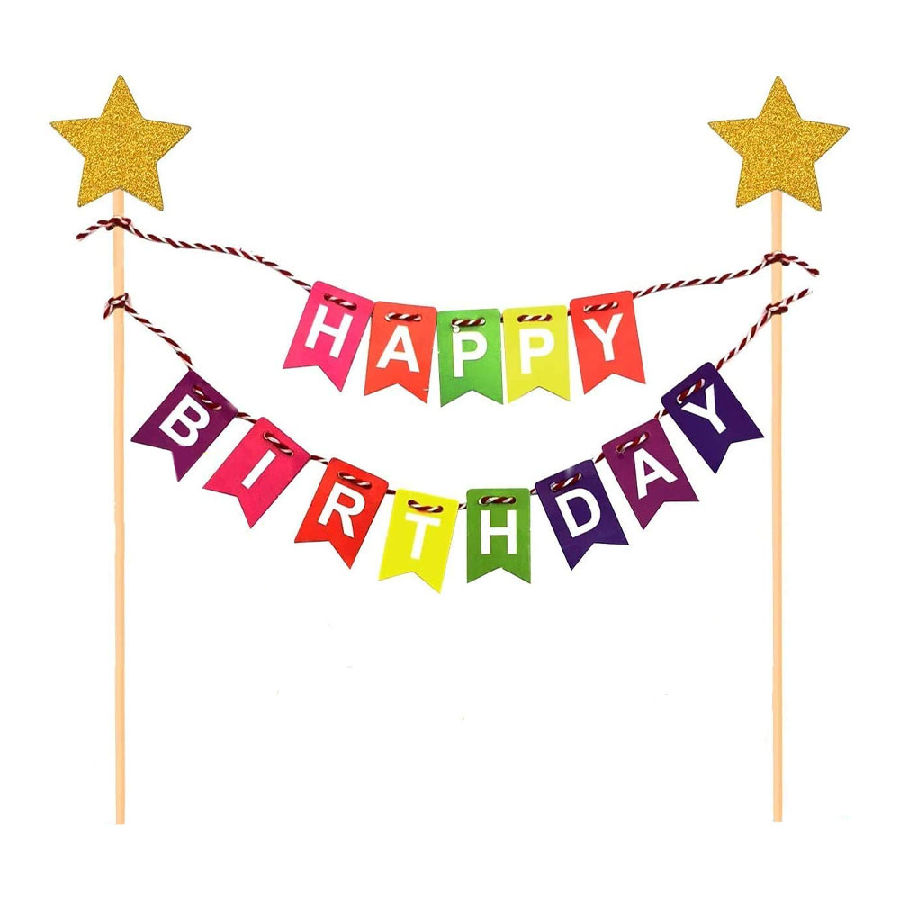 Kuchenstecker Happy Birthday Banner Tortenstecker Topper Dekoration für Torten / Kuchen - Bunt
