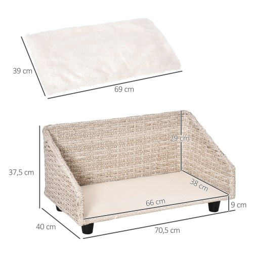 Cama elevada para animais de estimação com almofada macia, bege