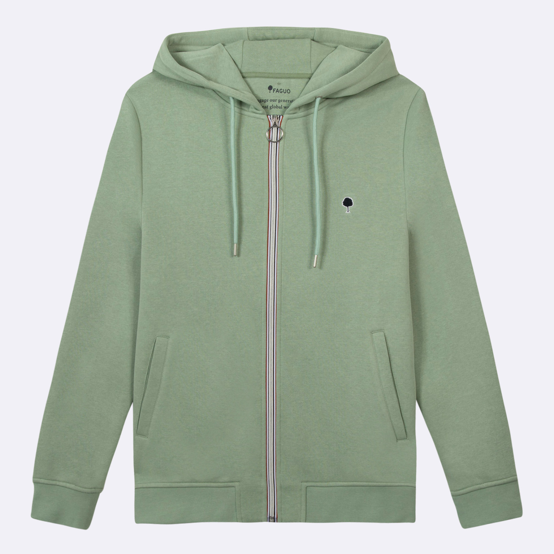 Sweat à capuche zippé vert clair Coton recyclé & polyester - modèle Mesnil