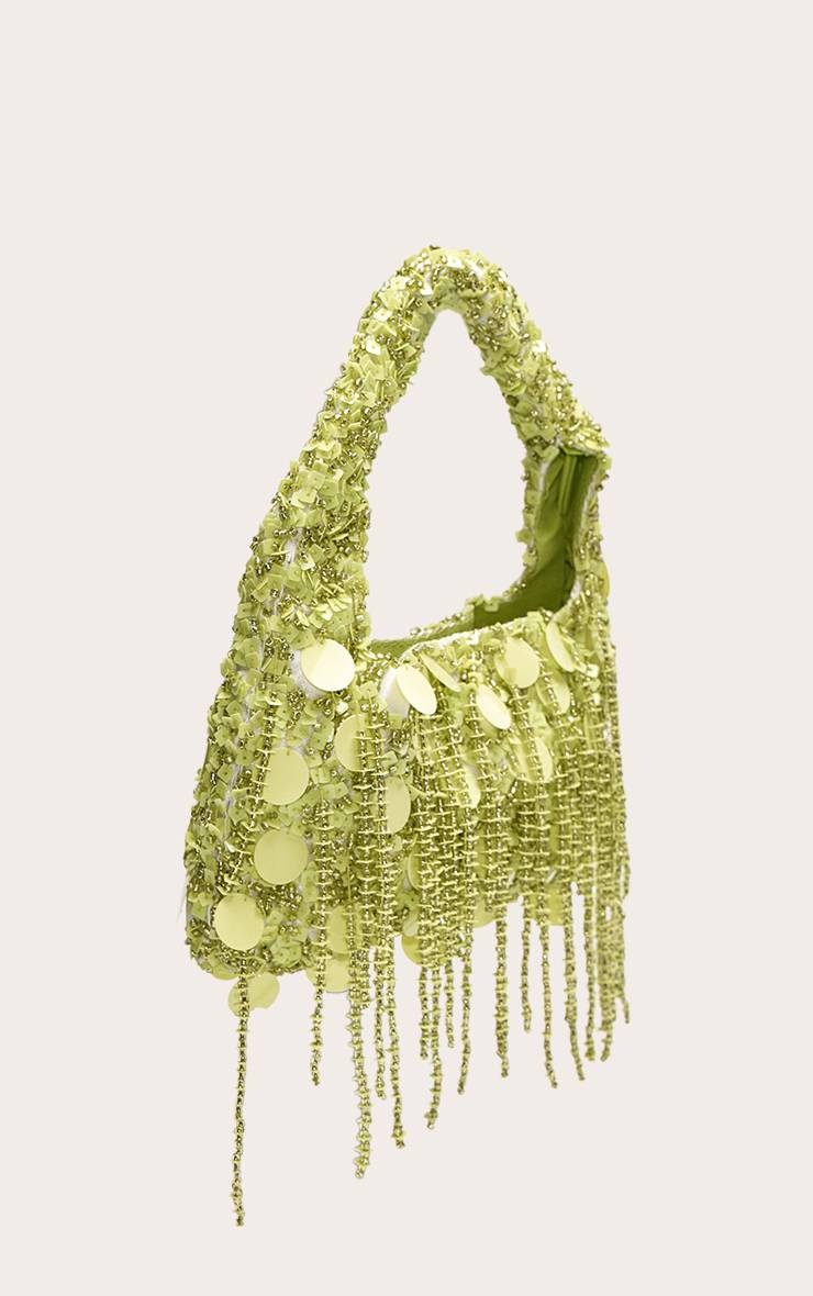 Citron Vert Mini Sac À Main À Sequins Avec Pompon