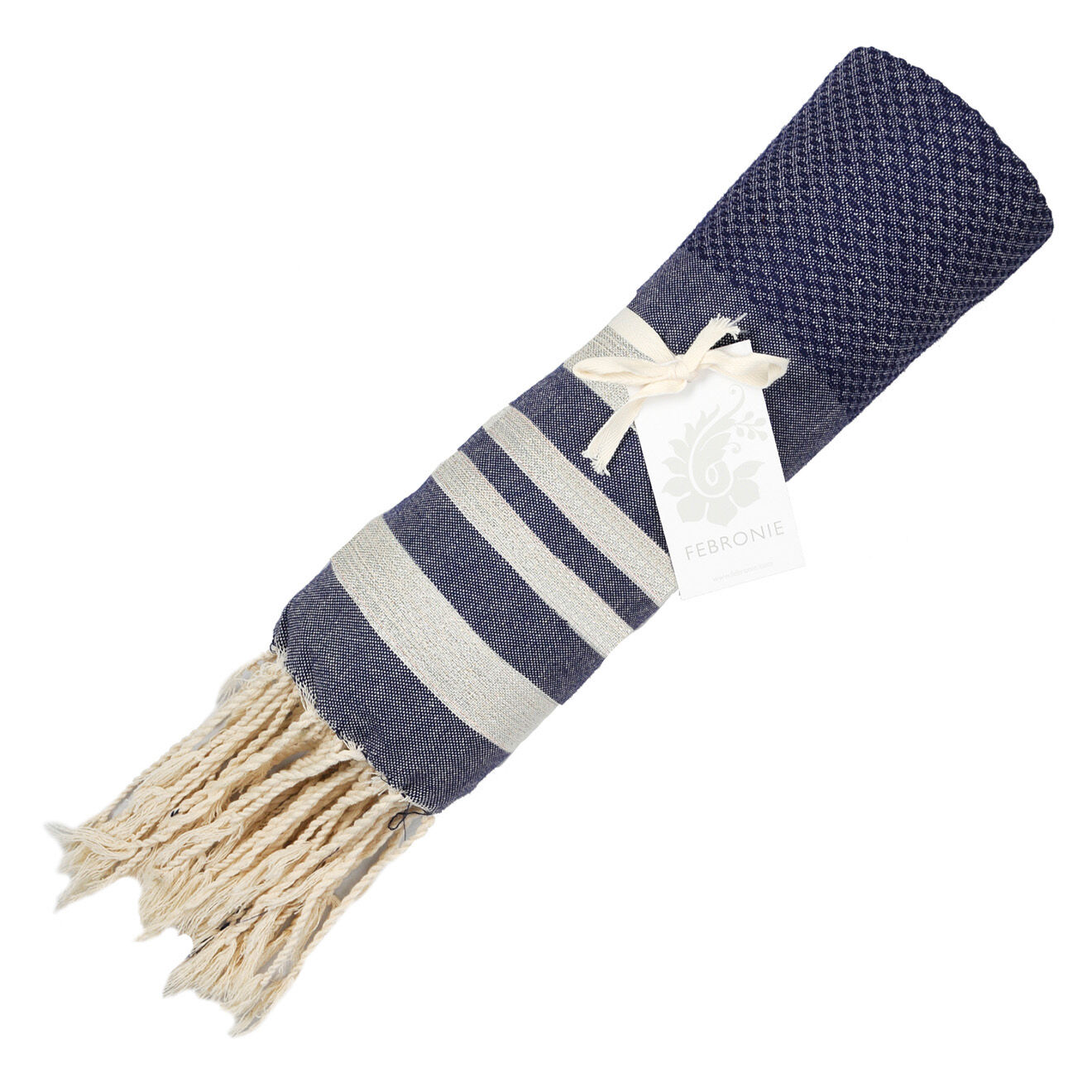 Febronie Fouta Nid d'abeille Hamptons Lurex bleu/argenté - 100x200 cm