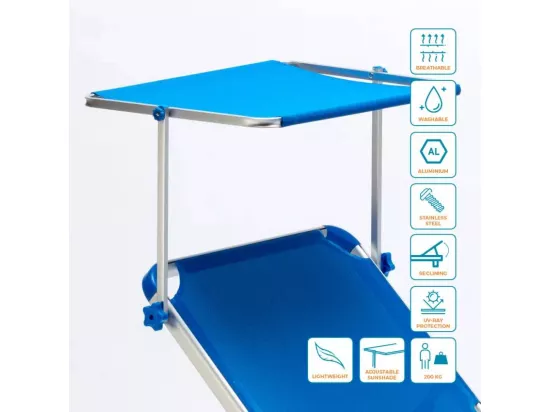 Transat de plage bain de soleil en aluminium avec pare-soleil CATCOOL