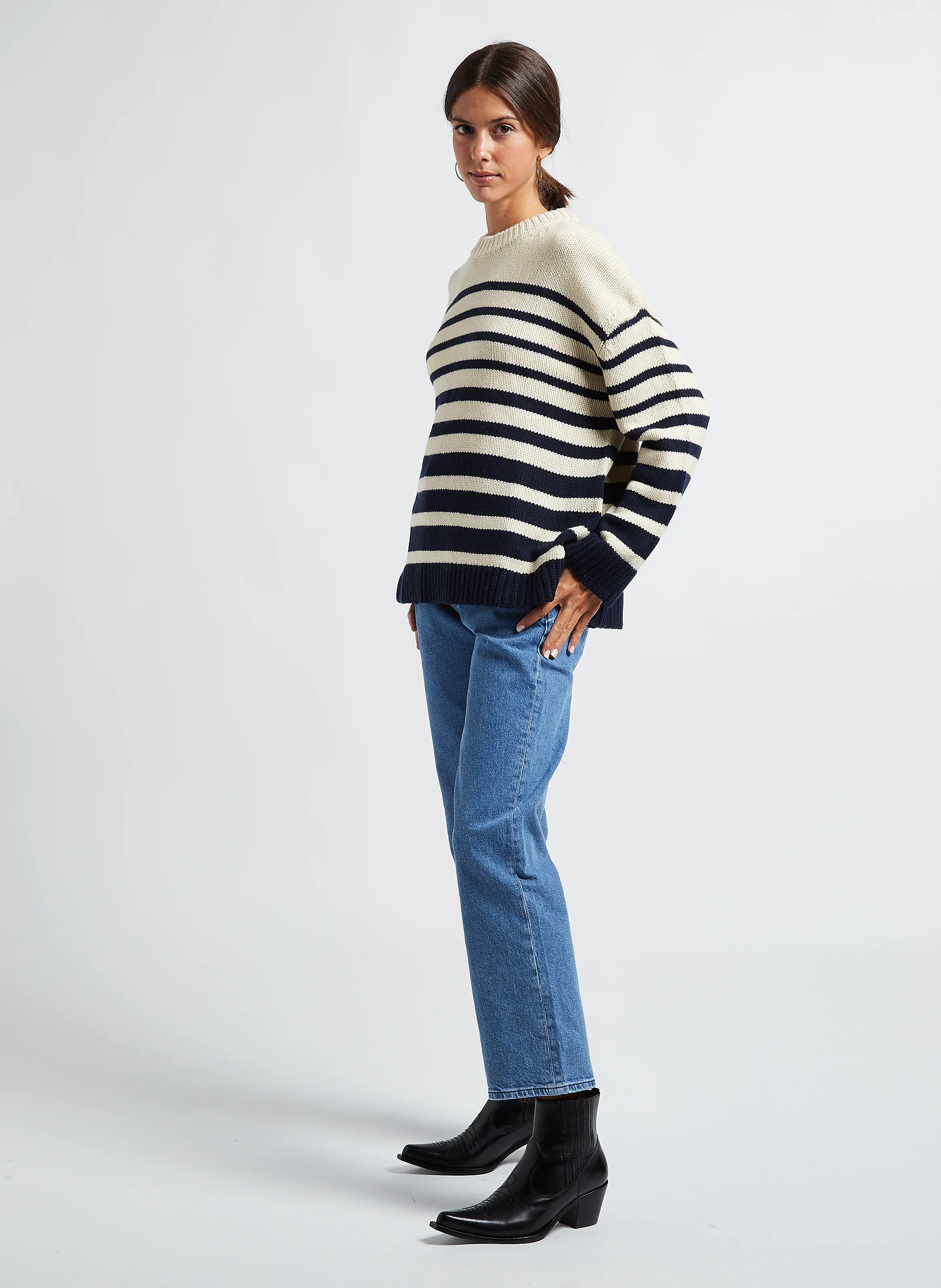 PULL POPEYE - Pull col rond rayé en laine mélangée | Blanc