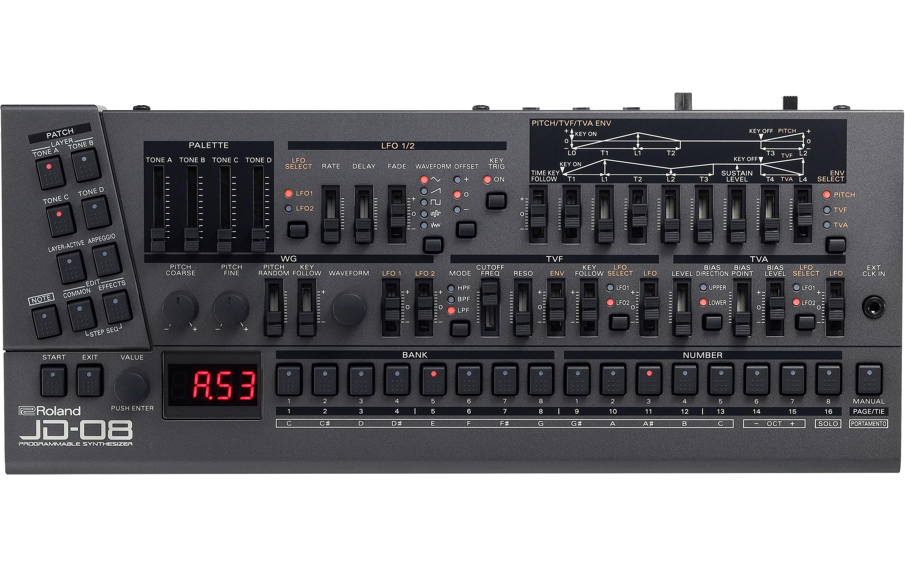 Synthesizer JD-08<br>Moderne Wellenformen des JD-800 mit fortschrittlicher Modelling-Technologie