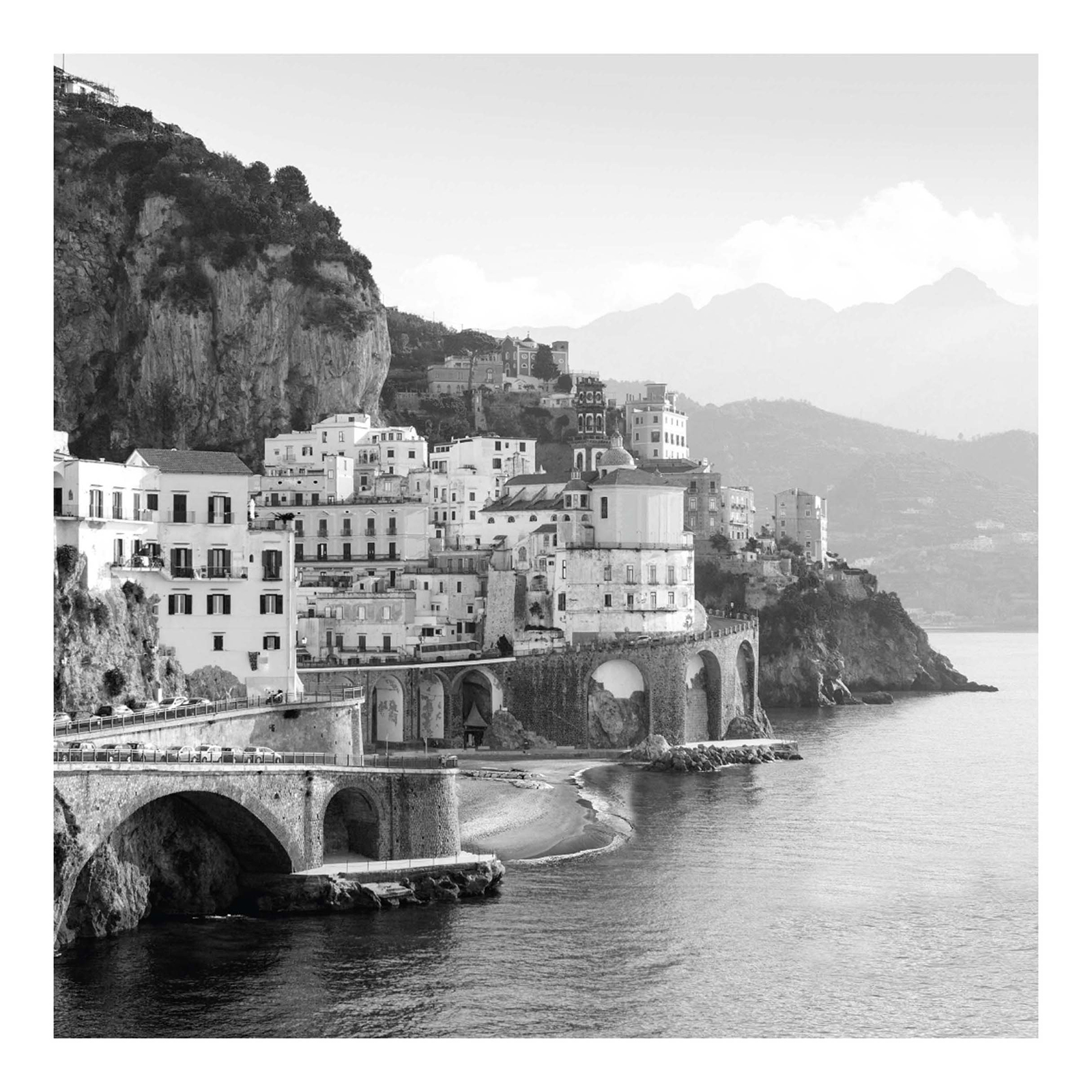 Gerahmtes Bild AMALFI KÜSTE - schwarz-weiß - 50x50 cm