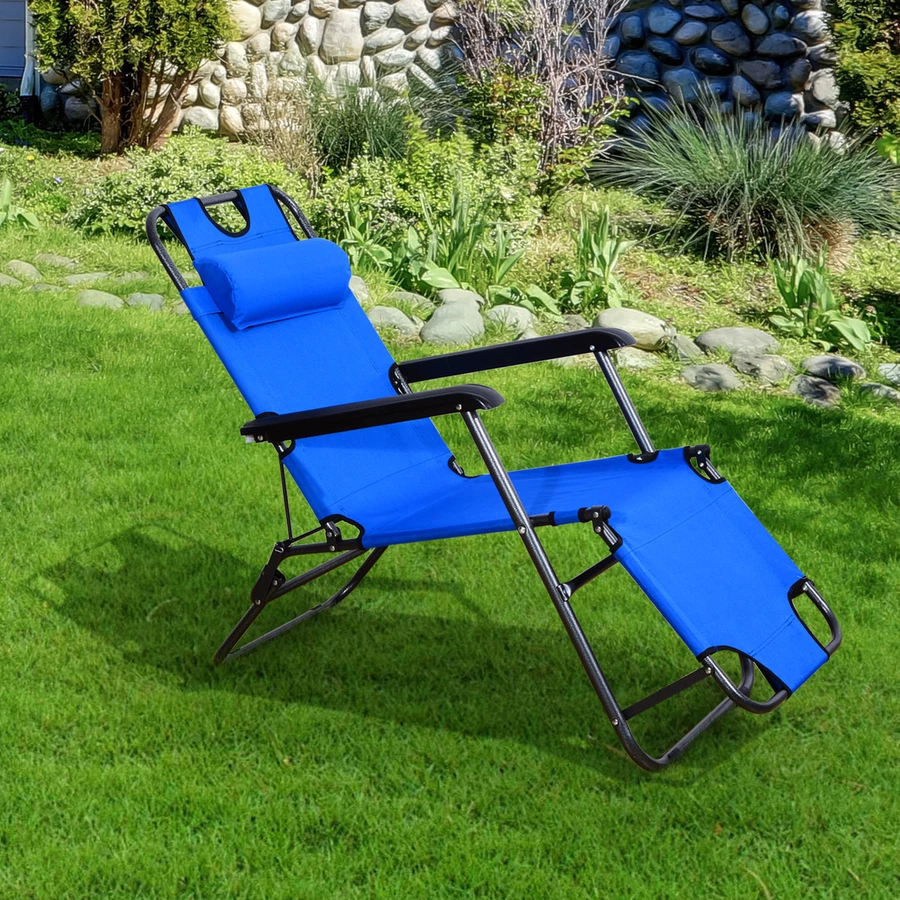 Outsunny Sonnenliege mit Kopfkissen blau
